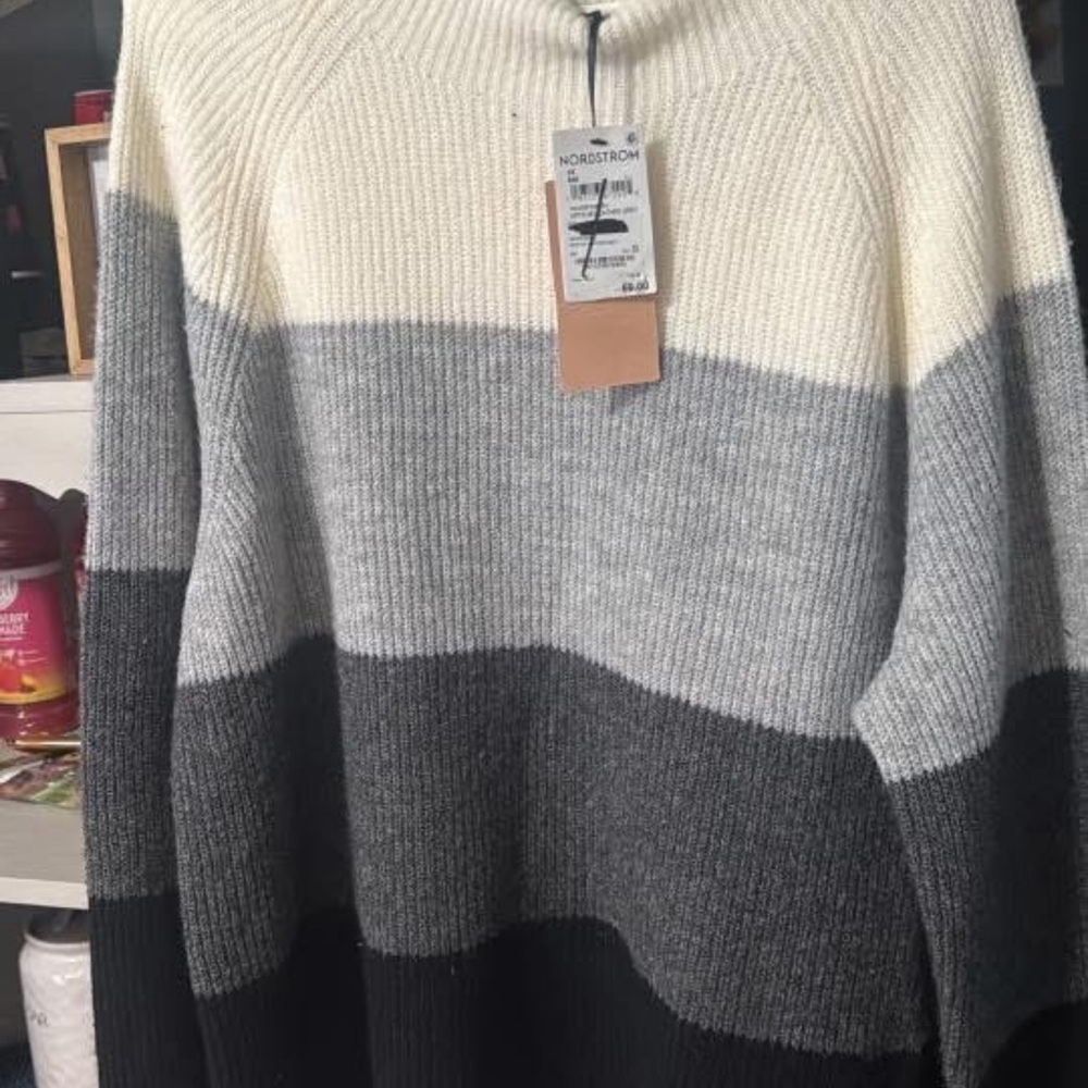 Nordstrom Women's Striped Turtleneck Sweater - Black, Gray, Cream